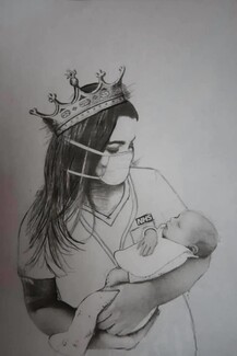 Drawing of a nurse and baby