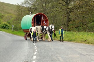 Vardo bowtop wagon on the way to Appleby Horse Fair