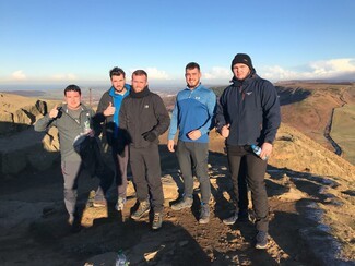 Watson Harrop, Billy Tyres, William Heslop, Tom Fish and Ryan Wilson reach the top after their training climb © Harrop