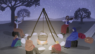 Drawing of a gypsy camp fire