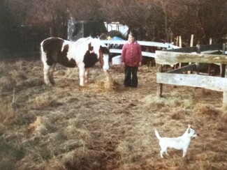 Chris Smith's mam Elizabeth(Betty)Smith with her favourite horse Elsa and her dog Toby 1980’s
