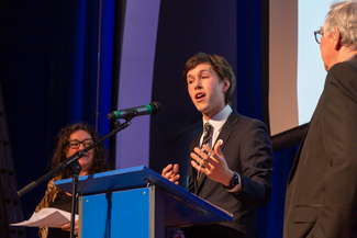 Traveller Pride founder Tyler Hatwell receiving the Friends, Families and Travellers Inspiring Project Award earlier this year