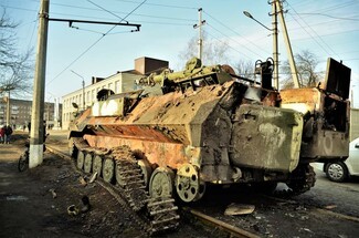A burnt-out tank in Kotopov By ZomBear - Own work, CC BY-SA 4.0, https://commons.wikimedia.org/w/index.php?curid=115601756
