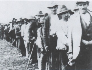 Roma being marched to the Jasenovac concentration and death camp in Croatia