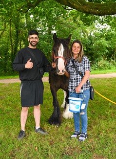 Sarah and her son Shak, and Violet the horse