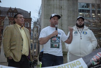 Paddy Doherty, Tommy Joyce and John Reilly speak at St Peter's Square