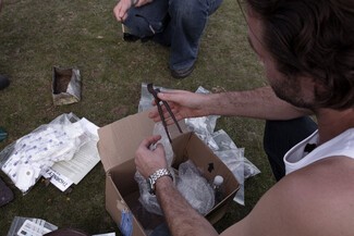 John Henry Phillips examines a farrier’s tool found during the dig